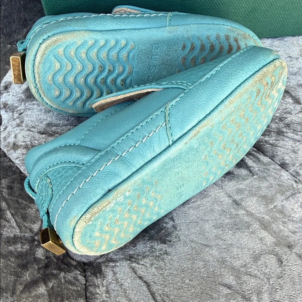Buscemi Kids Teal Leather Slip-On Moccasins